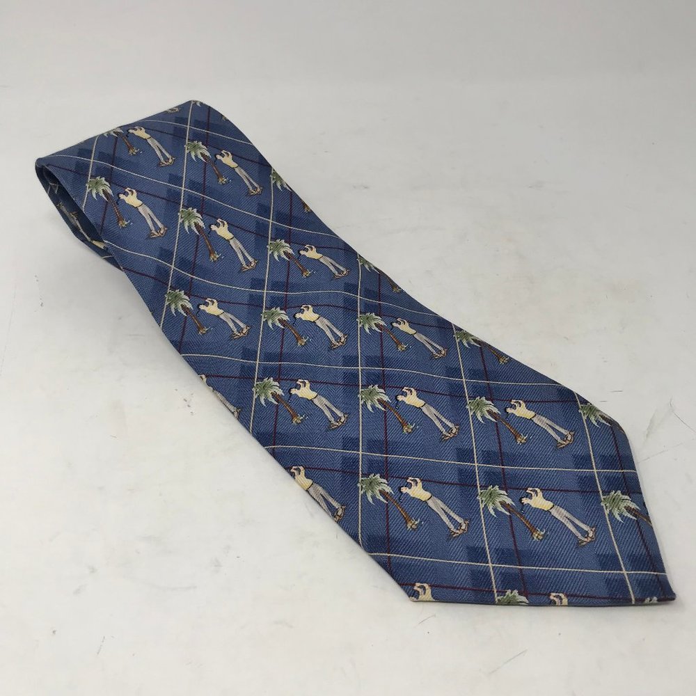 TOMMY BAHAMA Men’s Necktie Handmade Silk Blue Green Beige Golf Tropical Tie